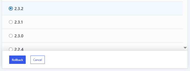 WP Rollbackによってロールバックするバージョンを選ぶ画面の決定ボタン